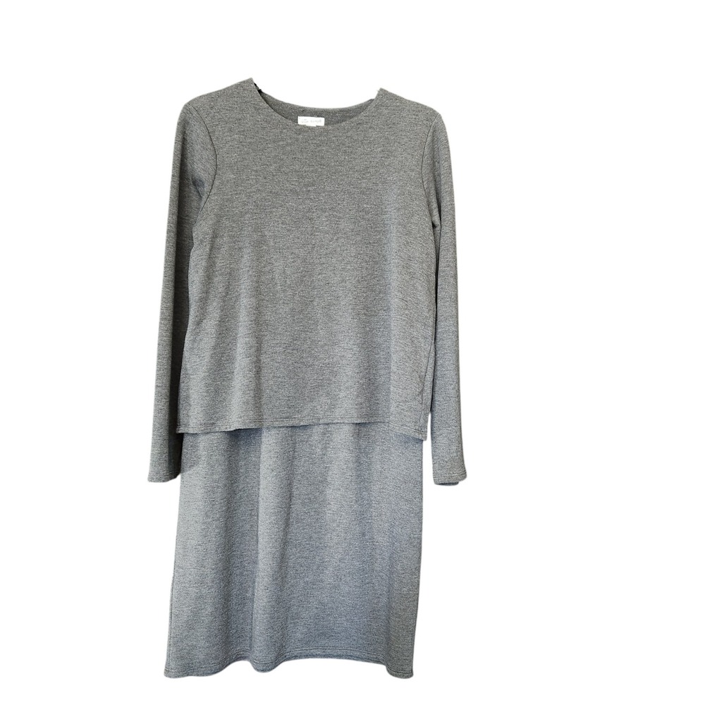 Pure Jill Luxe Tencel Gray Layered Tulip Long Sleeve Dress XS Oversized Boxy